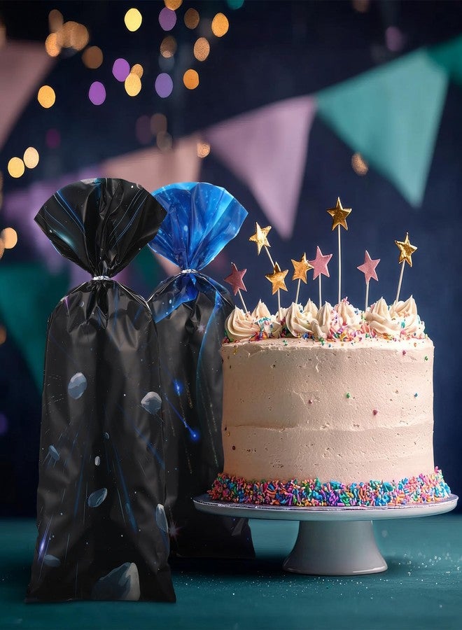 جلينمال أكياس هدايا حفلات جلينمال، 100 قطعة، بتصميم نجوم أفلام المجرة، مع أربطة، مقاس 10.8 × 5 بوصة، مصنوعة من السيلوفان، بتصميم فضائي، مثالية لتزيين حفلات أعياد الميلاد ذات الطابع الفضائي. - Image 3